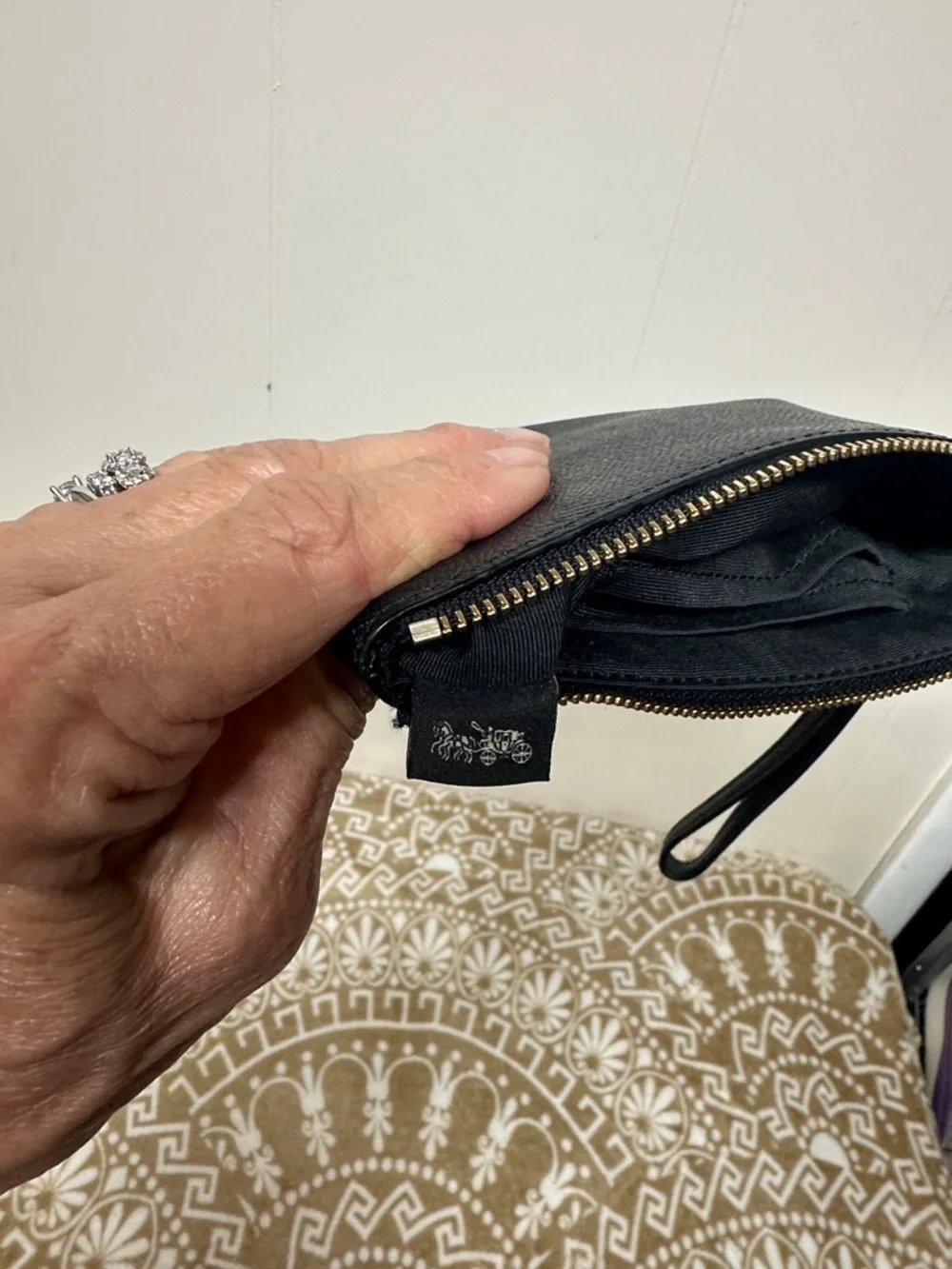 Coach Black Pebbled Leather Zip Wristlet with Gold Hardware